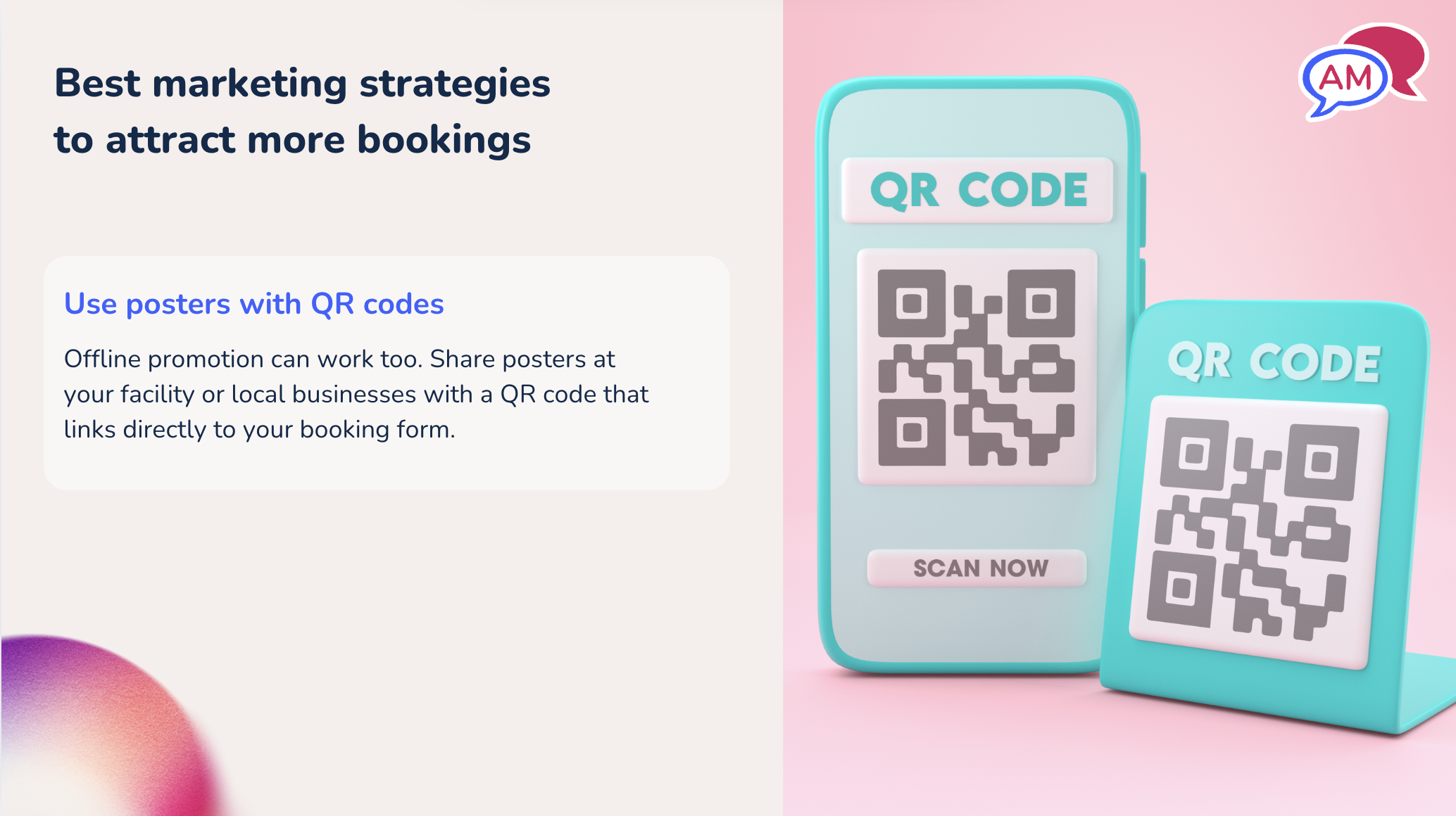 Image depicting a phone with mock QR-codes for marketing birthday party bookings